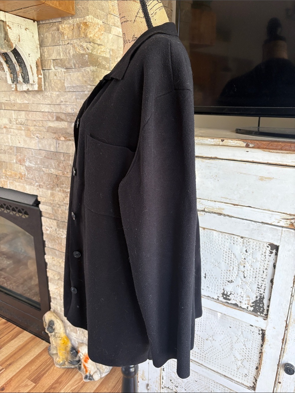 Quince black Eco-Knit Milano Stitch Oversized Shirt Jacket button down pockets - Picture 7 of 16